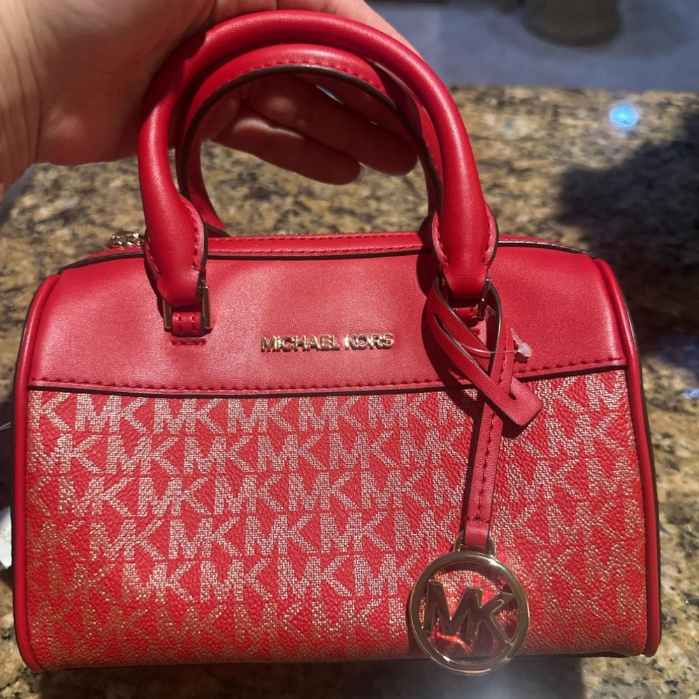 Michael Kors Red Mini Crossbody Bag with Leather Accents
